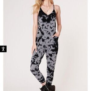 Bobi Los Angeles Tie Dye Jumpsuit XS Black Gray Modal Spaghetti Strap Jogger